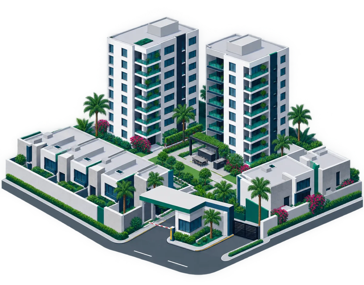 Ilustración isométrica de un residencial mexicano